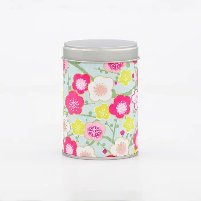Boîte à thé Shingu 50 g fermée, papier washi japonais coloré et décor artisanal