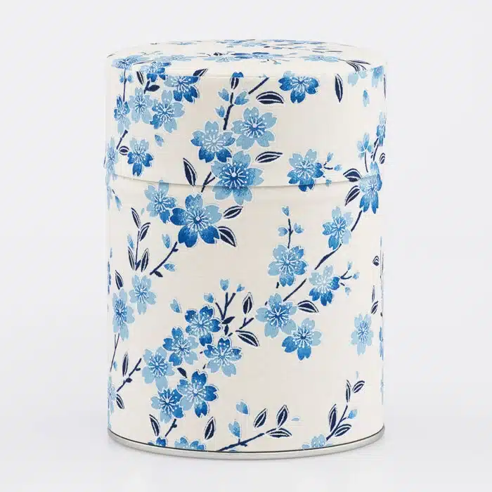 Boîte à thé Hidaka fermée, papier washi japonais décor fleurs de cerisier et design raffiné