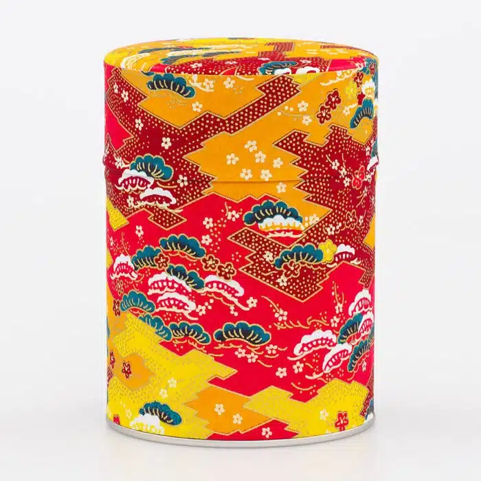 Boîte à thé Tanagura vue complète, décorée de papier washi japonais coloré, artisanat français