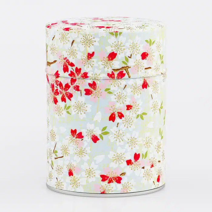 Boîte à thé Yanai fermée, papier washi japonais décor de fleurs printanières et design raffiné