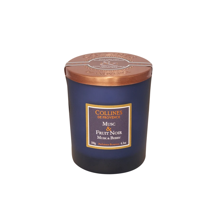 Bougie parfumée Musc & Fruit Noir – Collines de Provence 180g