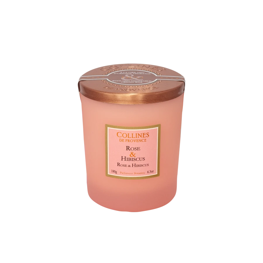 Bougie parfumée Rose & Hibiscus – Collines de Provence 180g